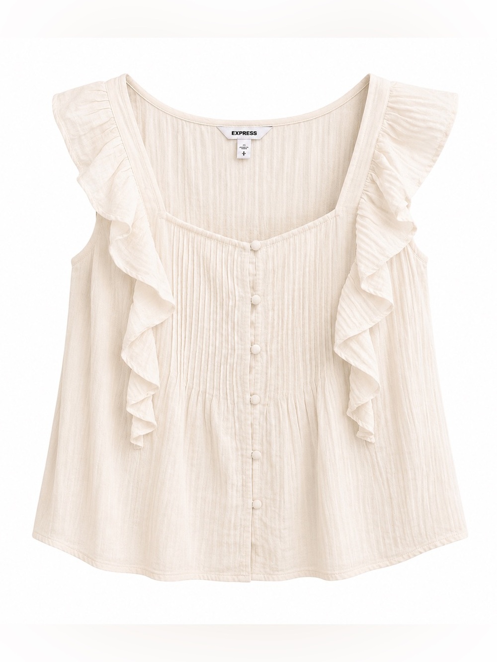 Express Cream Ruffle Front Button Tank Top - Picture 1 of 9